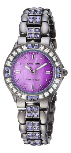 Reloj Con Brazalete En Metal Plateado Con Cristales Purpura