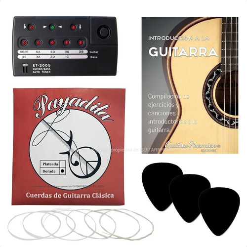 Imagen 5 de 8 de Combo Encordado Guitarra Criolla + Afinador + Manual + Puas