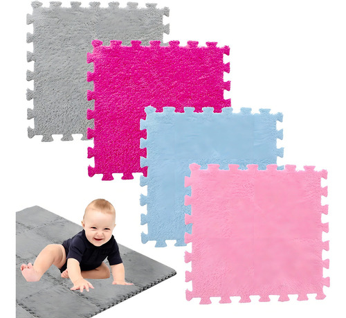 Tapete Con Alfombra Modular Infantil Rompecabezas 10pc 30x30 Color Celeste