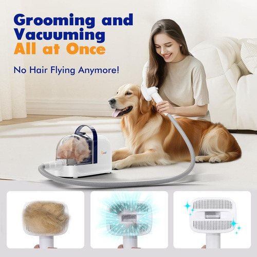 Aspiradora Para Pelo De Perro 12000pa Cortapelos Kit De Aseo Gris