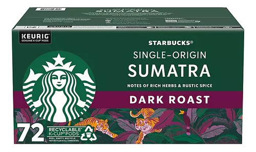 Keurig Starbucks Sing-origin Sumatra K-cups, Dark Roast 72pz