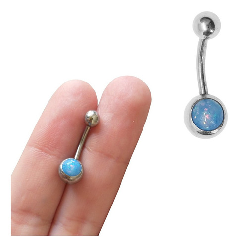 1 Piercing Ombligo Acero Quirurgico Con Opalo Colores Color Celeste
