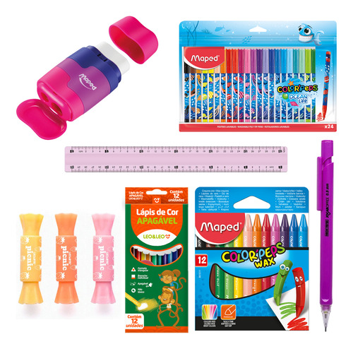 Material Escolar Infantil Meninas Canetinha Giz Marca Texto