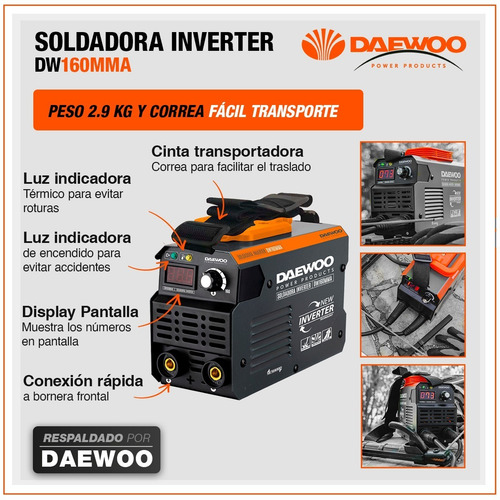 Imagen 3 de 10 de Soldadora Inverter 160amp Indust Daewoo Display Digital +kit