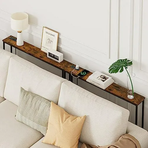 Mesa Consola Estrecha 5 9 Con Enchufe, Moderna Y Elegante