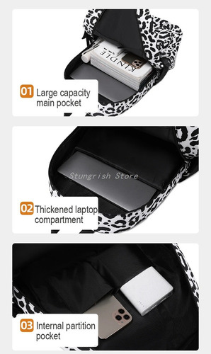 Boo Mochila Para Estudiantes Con Estampado De Leopardo De Gran Capacidad Y Lonchera