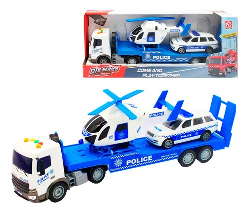 Grua Policia Helicoptero Carrito Friccion Luz Sonido Juguete Color Multicolor