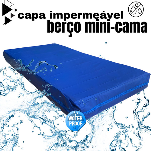 Capa Berço Mini Cama Impermeável Para Colchão Hospitalar Forrada 70/150/12 -- Azul