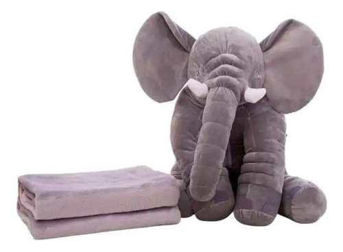 Hermoso Peluche Elefante Sentado C/n Manta Gris Oscuro