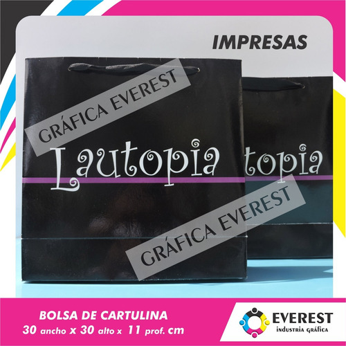 Imagen 6 de 7 de Bolsas De Cartulina 30x30x11 X 125u Impresas Offset 1 Color
