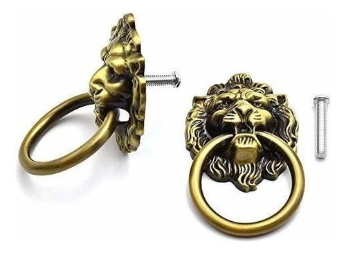 Tiradores De Muebles Cabeza De Leon Bronce Antiguo X2