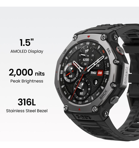 Reloj Inteligente Amazfit T-rex 3, Robusto Y Militar, 48 Mm,