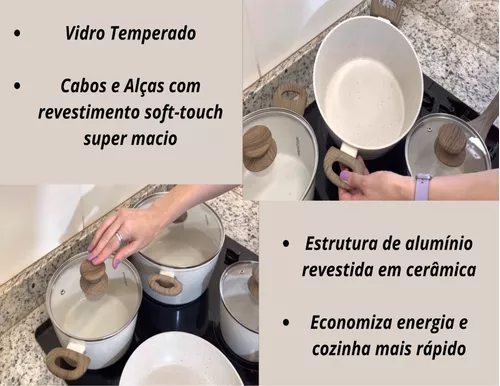 Conjunto De Panelas Ceramica Antiaderente Fundo Triplo Indução Com