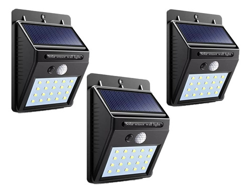 Pack 3 Foco Led Solar 20 Led Con Sensor Movimiento Exterior