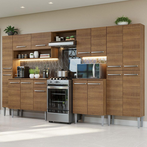 Cocina Integral Completa Modular Madesa Emilly 325cm Color Marrón con Blanco
