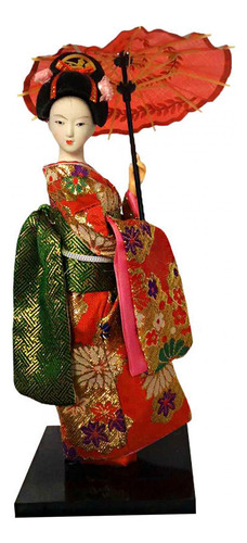 Elegante Muñeca Geisha Con Kimono Tradicional Estilo D