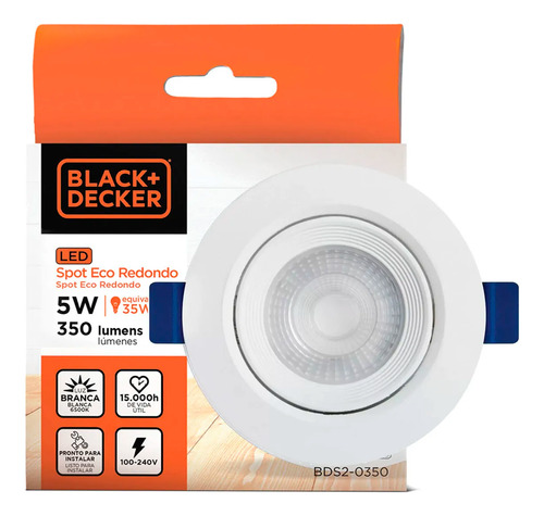 Spot Led Redondo Branco Frio 6500k 5w Black+decker