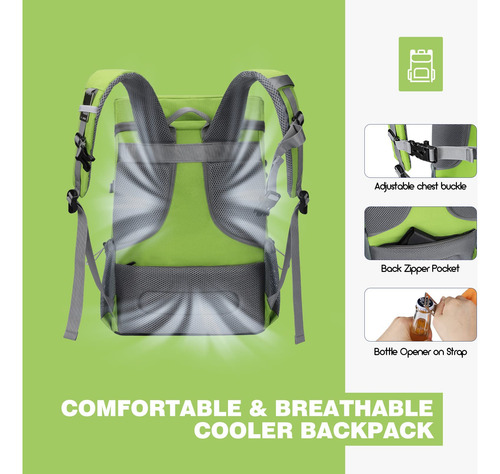Mochila Hielera Capacidad 35 Latas Poliester Color Verde