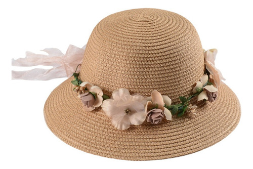 Sombrero De Ala Ancha De Verano Con Flores For Niñas, Bolso