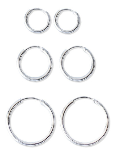 Set (3 Par) Argollas Plata 925 - 10mm, 14mm Y 20mm Mabelita