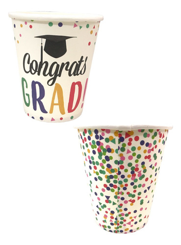 10 Vasos De Papel 250ml Congrats Grad Para Fiesta Graduación