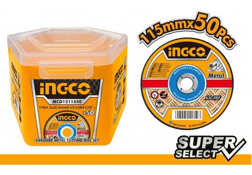 Lata X 50 Discos 4 1/2 X 1.2mm Corte Metal Ingco Super Selec