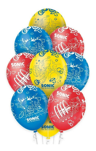 Balão Bexiga Látex Premium Festa Sonic 12 Polegadas - C/10