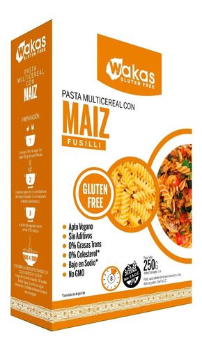 Pastas Fusilli Multicereal Gluten Free Wakas 1x250 G.