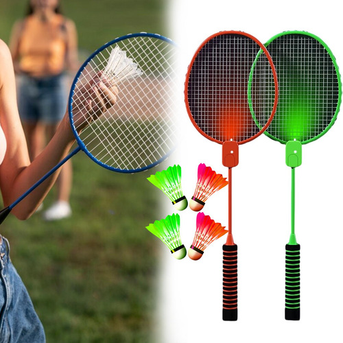 Juego De Raquetas De Bádminton Luminosas De Naranja Y Verde