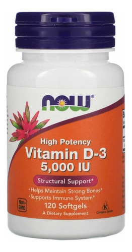 Suplemento en cápsula NOW  Bone & Immune Health Vitamin D3 5000 IU vitaminas sabor neutro en pote 120 un
