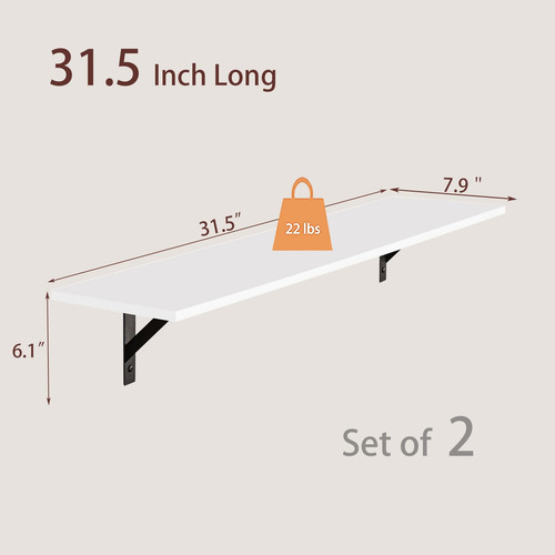 Estantes De Pared Dinzi Lvj Largos, 31,5 X 7,9 X 6 Cm, Juego