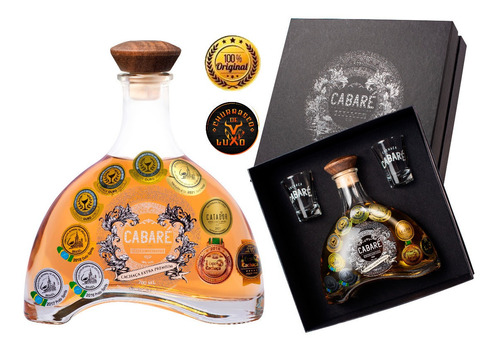 Kit Cachaça Cabaré Extra Premium Exclusivo Caixa + 2 Copos