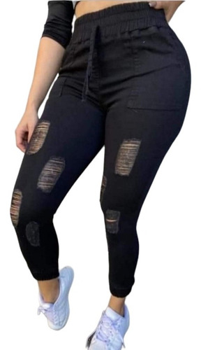 Pantalón Jogger Mezclilla  Strech Rasgado Mujer