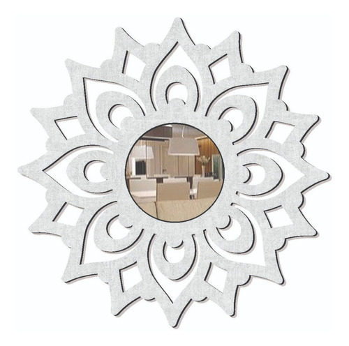 Espelho Mandala Florada Decorativo 28,1cm Decoração A Cor da moldura Branco