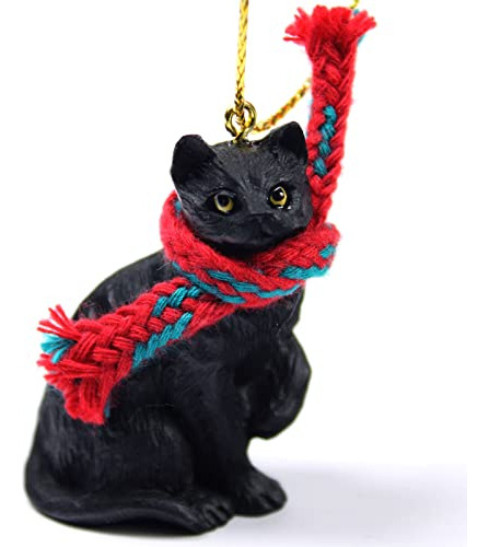 Adorno Navideño De Gato Negro Con Bufanda