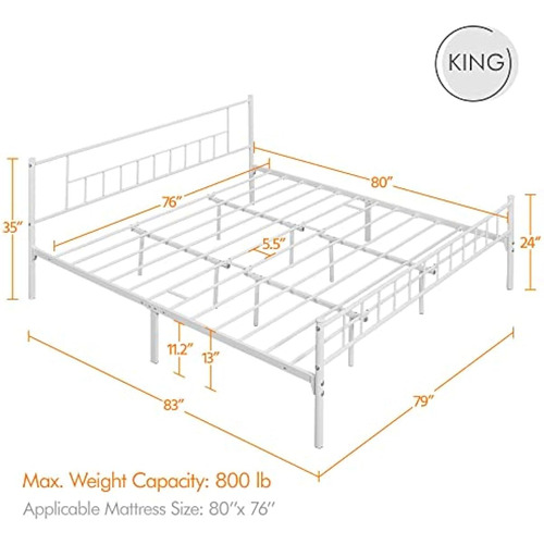 Base De Cama Yaheetech King Size Blanca