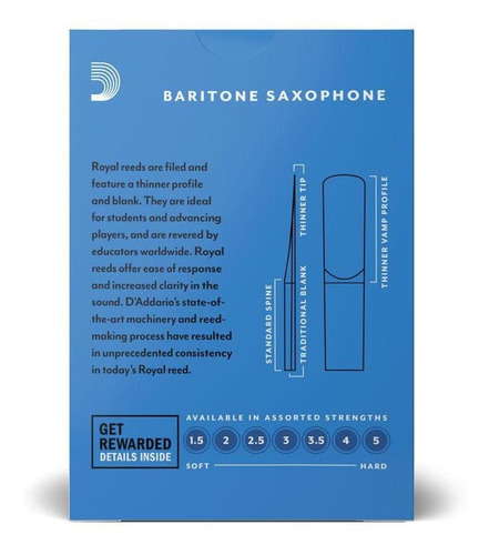 Palheta Sax Barítono 2.0 (10 Peças) D'addario Royal Rlb1020