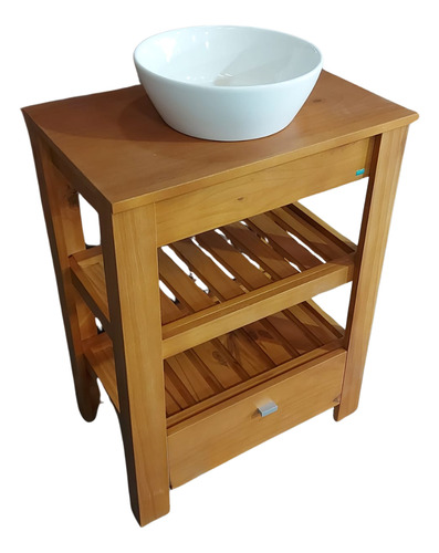 Vanitory 60cm Madera Maciza Laqueado Bacha Baño Cajon Nogal Blanco Sin Agujeros