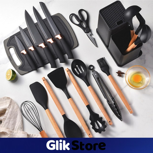 Set Untensillos Cocina Silicona Cuchillos 19 Piezas Completo