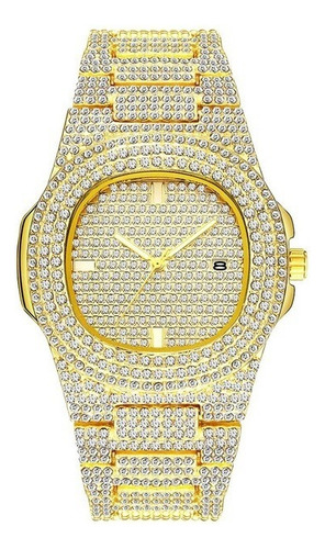 Moda Iced Out Reloj Hombres Diamante Acero Reloj