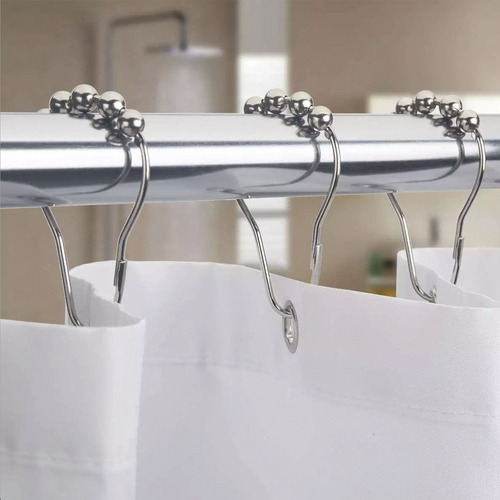 Imagen 6 de 10 de Ganchos Cortina De Baño Roller De Metal 12 Unidades