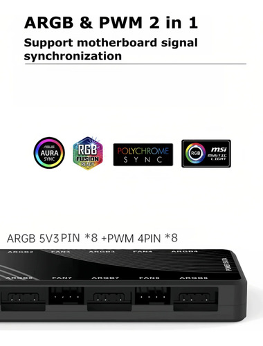Fan Hub Controlador 8 Fan Argb 3 Pin 5v Pwm