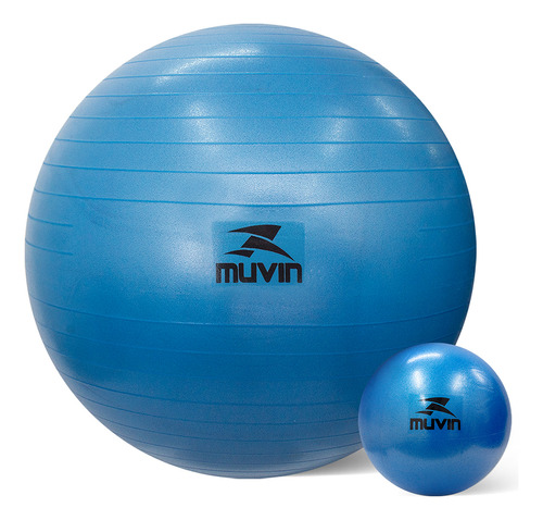 Kit Bolas De Pilates Muvin - 75cm E Overball C/ Bomba - Yoga Cor Azul