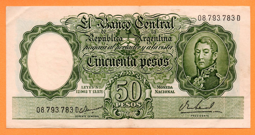 Billete 50 Pesos Moneda Nacional, Bottero 2024, Año 1967 Mb+