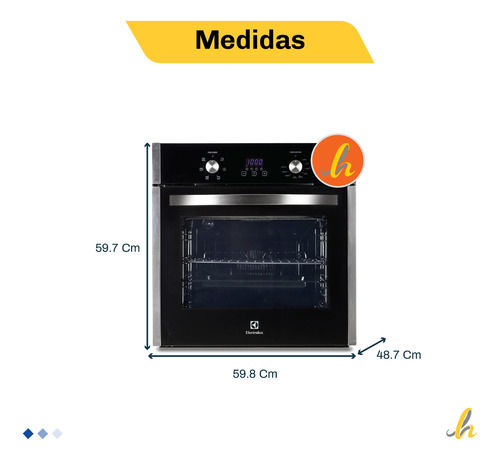 Imagen 3 de 10 de Horno Empotrable Electrolux Eoch50 50l Panel Touch Conv/gril