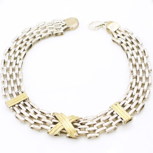 Pulseras Plata 925 Y Oro De 7 Vueltas Estilo Panther Diámetro 2 Cm Largo 20 Cm