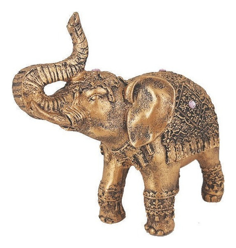 Estátua Elefante Indiano Grande Dourado Pedra Rosa 14001