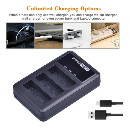 Imagen 7 de 10 de Cargador Power Trust Para Gopro Hero 4 Incluye 3 Baterias