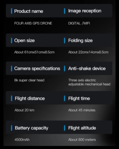 Dron Plegable Doble Cámara 8k Wifi Control Filmmaker Yi6 Max Gris