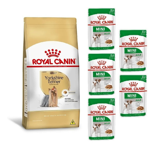 Kit Ração Yorkshire Adult 1kg E 5 Sachês Mini Royal Canin